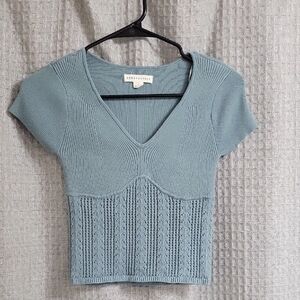 Aerie Blue Knit V-Neck Top